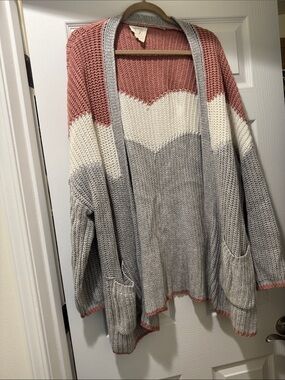 Fantastic Fawn Colorblock Open-Front Cardigan - Pink, White, Gray